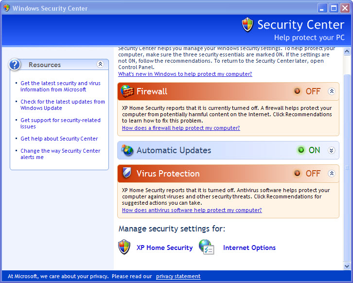 fake windows security center--XP Home Security 2011